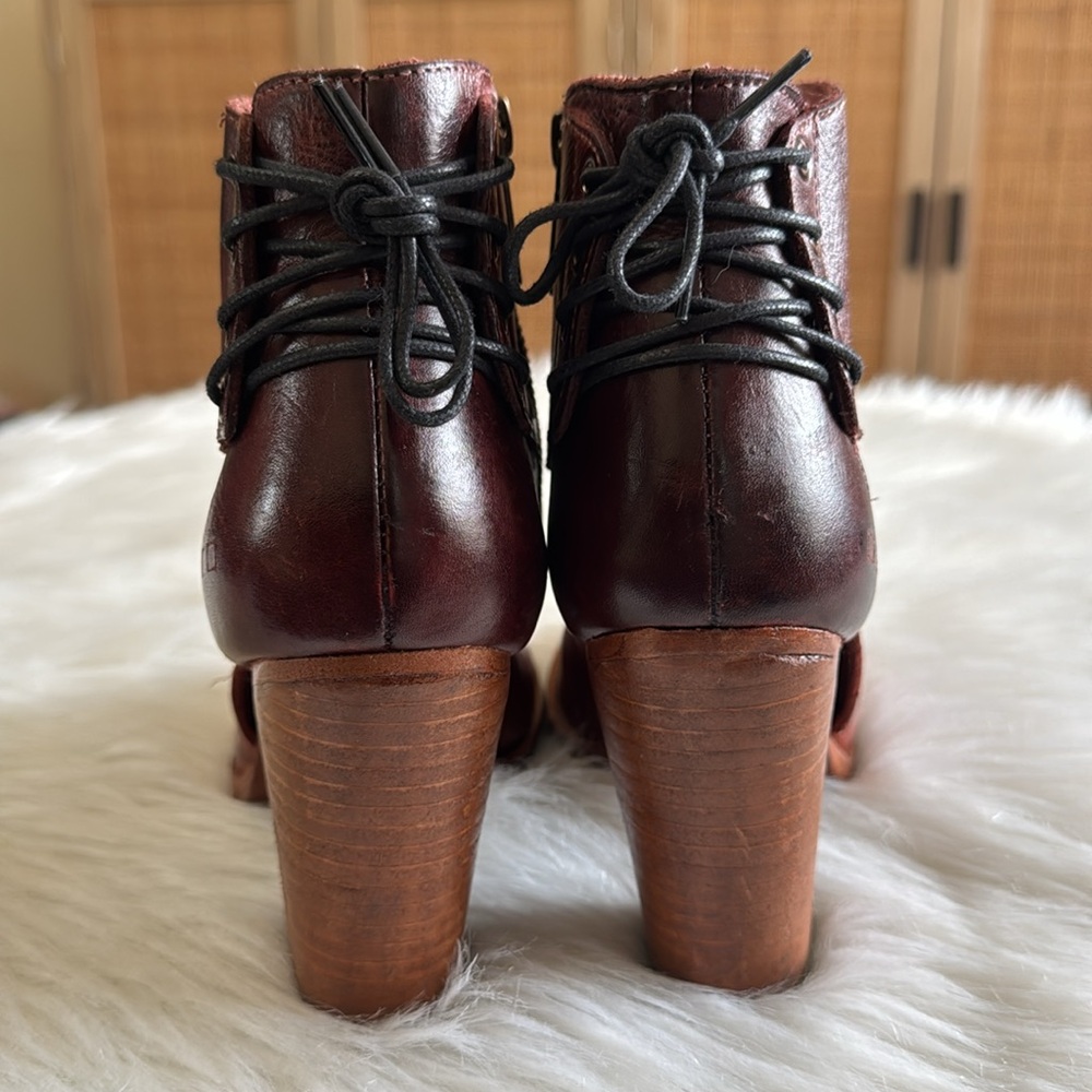 Bed Stu Angelique Leather Back Lace Peep Toe Booties In Cranberry Size 8.5 - Picture 6 of 16
